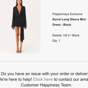 Peppermayo Black Long Sleeve Mini Dress